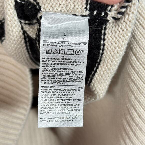 GAP Striped Crewneck Sweater Black Cream Pullover Cotton Fall Knit L Minimalist - Picture 7 of 7